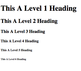 HTML six heading element levels.